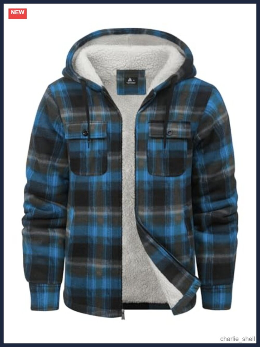 Men's Sherpa Lined Plaid Flannel Zip Up Hooded Shirt Jacket Warm Winter Coat